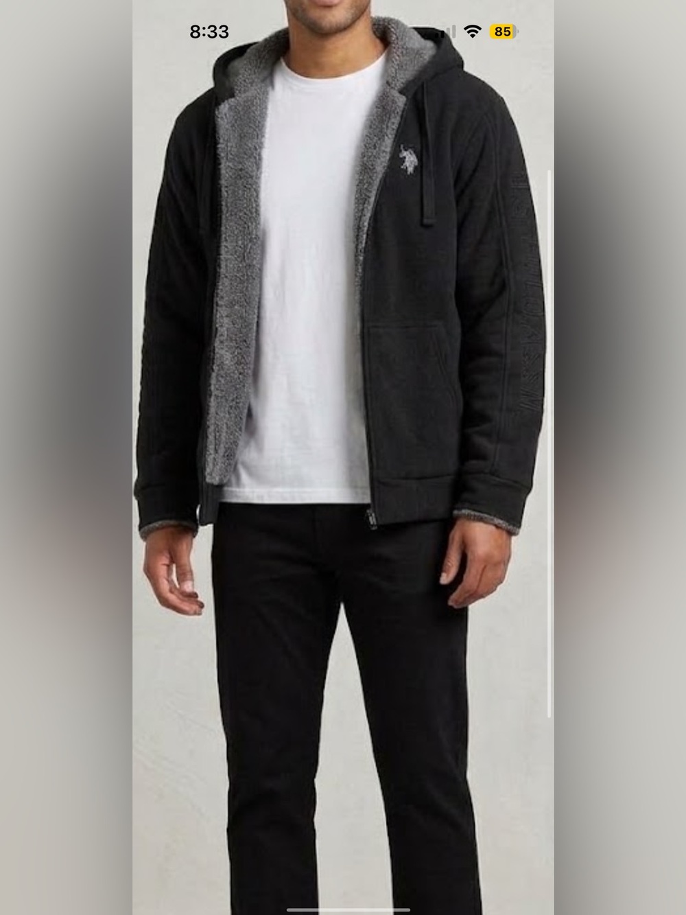 New Men's Black Sherpa-Lined Zip Hoodie jacket